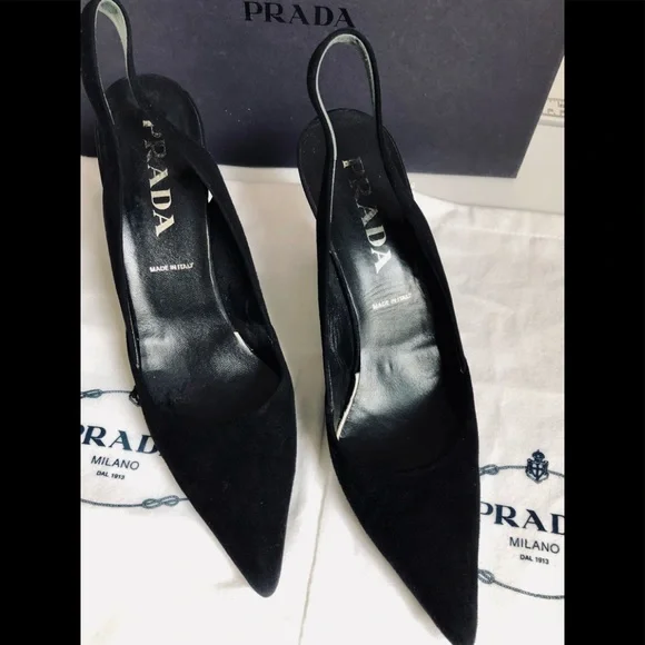 Prada pointy toe black suede slingback pump 4 inch heel size 8 1/2 - Picture 14 of 17